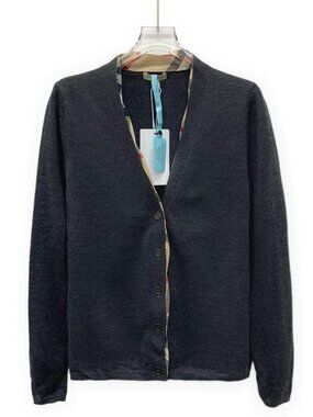 J30701 Burberry dark gray wool V-neck single-breasted cardigan jacket M size